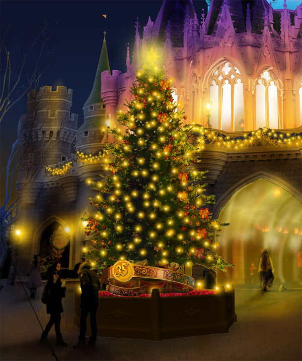 シンデレラ城の裏のクリスマスツリー