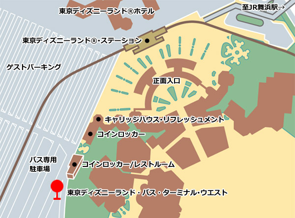 東京ディズニーランド バス ターミナル ウエスト バス停地図 泉観光バス 名古屋発着高速バス 夜行バス アップオン