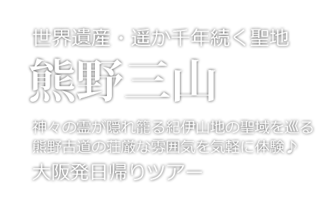 世界遺産・熊野三山を巡る　大阪発日帰りツアー　熊野古道体験も楽々♪